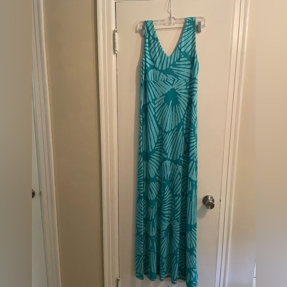 Tommy Bahama Sleeveless V Neck Key Hole Blue Patterned Maxi Sundress Size Small - Picture 8 of 11